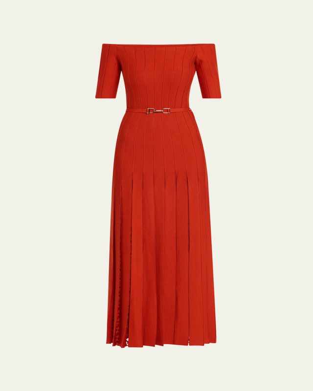 Kurt Off-The-Shoulder Pleated Merino Dress